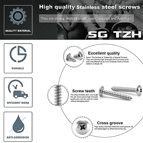 #14 x 3 Wood Screw 100Pcs Truss Head Phillips 18-8 (304) Stainless Steel Fast Self Tapping Screws by SG TZH #14 x 3"