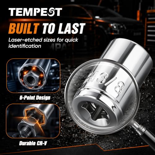 TEMPEST 40 Pieces Drive Socket Set 1/4" & 3/8" Drive, SAE and Metric CR-V Sockets, Quick-Release Ratchet Handle, Extension Bar & Adapter with Storage Case, for Automotive Repair & Home DIY
