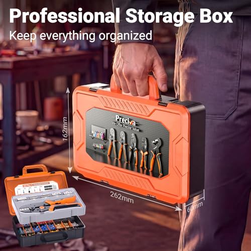 Preciva Crimping Tool Kit with 6 Interchangeable Jaws, Adjustable Ratchet Crimper with Pressure Knob, 361pcs Terminals, Ergonomic Handle & Storage Case – MC4 Crimping Tool for Electrical Work 361