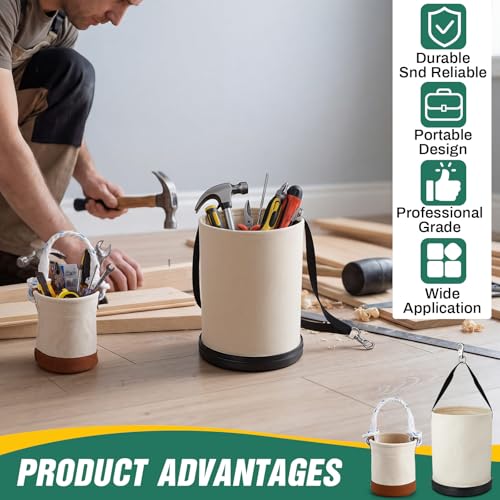 2 Pcs Canvas Bucket Bundle with Large Canvas Tool Bag and Mini Bucket All-Purpose Lineman Bag Tool Organizer for Outdoor Work and Maintenance White Essential Style