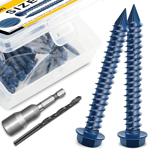 Mywish 30Pcs 1/4 x 1-3/4" Concrete Screws & Mywish 300Pcs #10 x 1 Hex Head Self Tapping Metal Roofing Screws with Rubber Washer, Zinc Plated Wood Screws