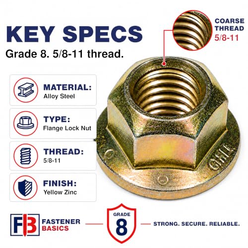Grade 8 Hex Flange Lock Nuts, 5/8"-11, Pack of 25 5/8-11"