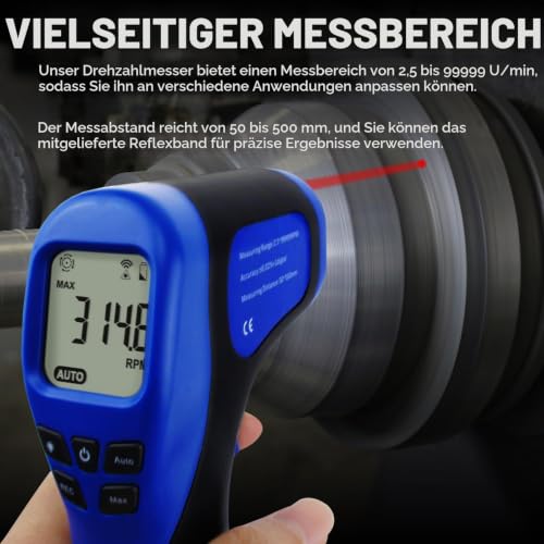 Laser Photo Speedometer, Motor Tachometer Tester, Non-Contact Tachometer, Motor Tachometer Gun - Accurate RPM Measurement with Rotation Recording (Tachometer + 10 Reflective Tapes) Speedometer + 10 reflective tapes