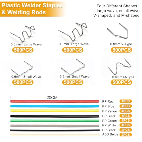 weideer 3028PCS Stainless Steel Plastic Welder Staples,Welding Rods,8 Types