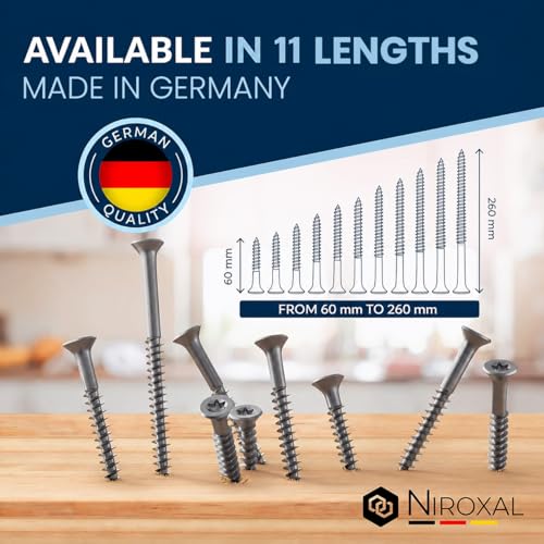 #24-2-3/8" Exterior Wood & Fence Screws 10x60mm Stainless Steel Flat Head Deck Screws Partial Thread 10mm Strong 60mm Long 50 Pieces Rust Resistant A2 60 mm ≈ 2.36 in