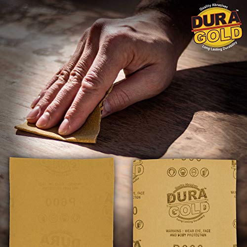 Dura-Gold Premium 1/4 Sheet Gold Sandpaper Sheets, 800 Grit (Box of 400)