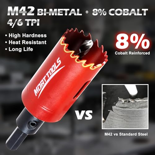 M42 Hole Saw Kit,12Pcs 8% Cobalt Bi-Metal Hole Saw Set with with 7/8"-1-1/2"(22-38mm)–Deep Cut 2" Depth HSS Hole Cutter for Wood, Plastic, Drywall, Metal Sheet & Hardened Stainless Steel 12PCS-7/8"-1-1/2" 1