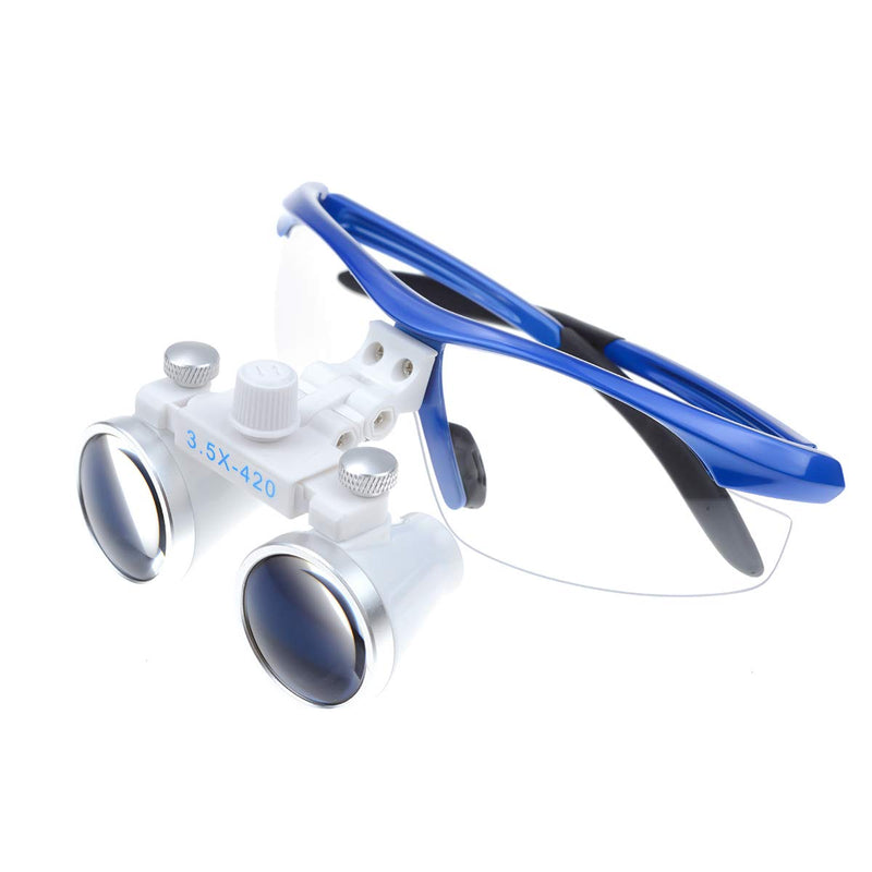 Surgical Binocular, Anti-Fog Magnifying Glass, 3.5 x 420 mm Working Distance, Optical Glass, Blue