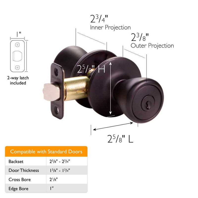 Design House 779272 Tulip Keyed Entry Door Knob Matte Black Keyed Entry Lock
