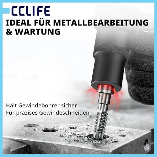 CCLIFE Tap Socket Set 10 Pieces Chrome Vanadium Steel 6.3 mm / in in (1/4 Inch) & 10 mm / in in (3/8 Inch) with Magnet for M1.5-M14 | Secure hold | 1/4 inch & 3/8 inch ratchets | slim design up to 40 mm | Cr-V steel | rust resistant surface | rail