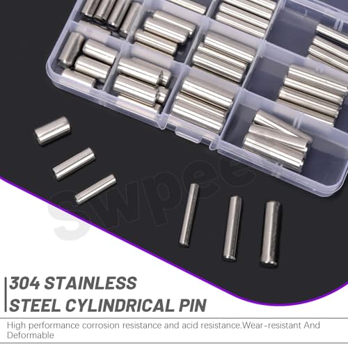 Swpeet 60Pcs M6 M8 M10 304 Stainless Steel Dowel Pin Assortment Kit, Cylindrical Shelf Support Peg Pin Rod Fasten Elements for Maintenance and Connection (with A Storage Box )