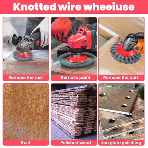 8 Pack 4 Inch Twist Knotted Wire Wheel Brush for Angle Grinder with 5/8 Inch-11 Threaded Arbor - 0.02 Inch Carbon Steel Wire for Heavy-Duty Conditioning