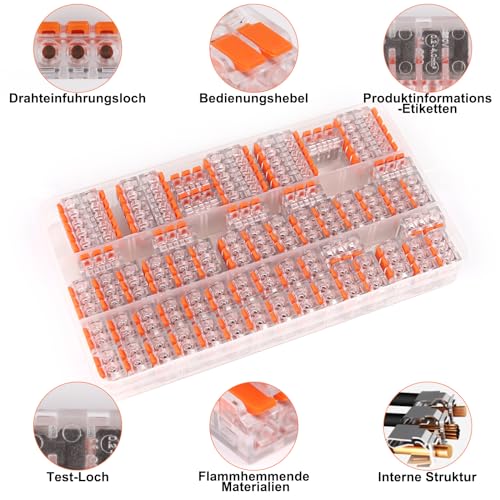 Cable Connectors Cable Clamps Electric, Pack of 60 | 4 mm² conductor clamp luster terminals connection clamp quick connection terminals electrical installations connection orange