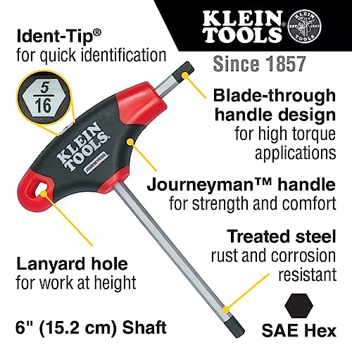 KLEIN TOOLS JTH610E T-Handle Hex Key Set, SAE Inch Sizes Allen Wrench Set with 6-Inch Blades, Stand Included, 10-Piece 6-Inch Hex Key Set