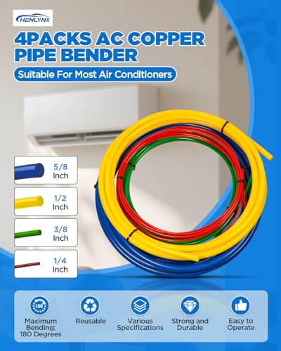 4PCS Copper Tube Bender Kit, 4M(13ft) x 1/4" 3/8" 1/2" 5/8" HVAC Pipe Bending Springs with Color-Coded Plastic Strips for Air Conditioner and Refrigerator Repair