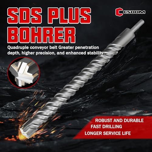 CSOOM SDS Plus Rotary Hammer Drill Bit 1-1/8"x18.11", Professional Concrete Drill Bit for Concrete, Brick, Stone and Cement Walls 1-1/8"x18.11"