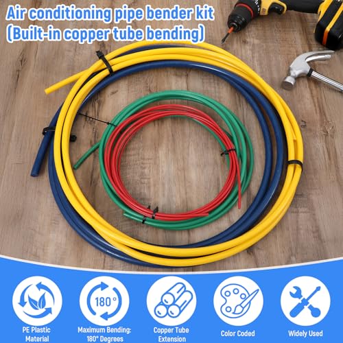 4 Pcs 4M Conditioning Copper Tubing Pipe Extension Kit, 1/4" 1/2" 3/8" 5/8" Built-in Copper Tube Bending Strip Air Conditioning Pipe Bender Kit for Air Conditioning Systems