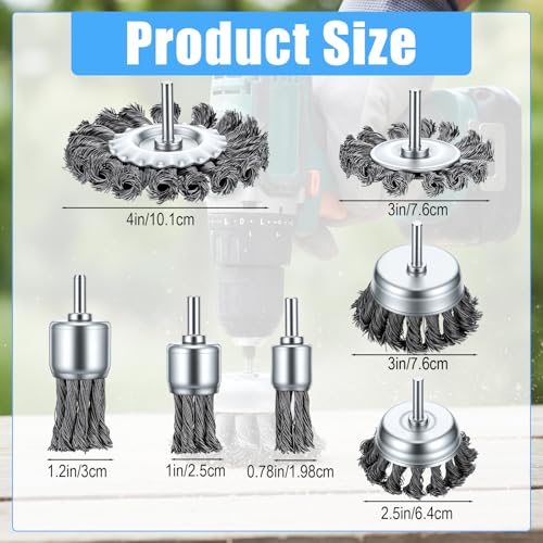 7 Pcs Twist Knot Wire Wheel Brush for Drill Crimped Cup Wire Wheels Brush Set for Drill with 1/4-Inch Shank for Heavy Duty Rust Removal, Corrosion, Paint Removal and Scrub Surfaces