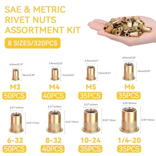 Rivet Nut Assortment Kit & Duratl Rivet Nut Tool Kit