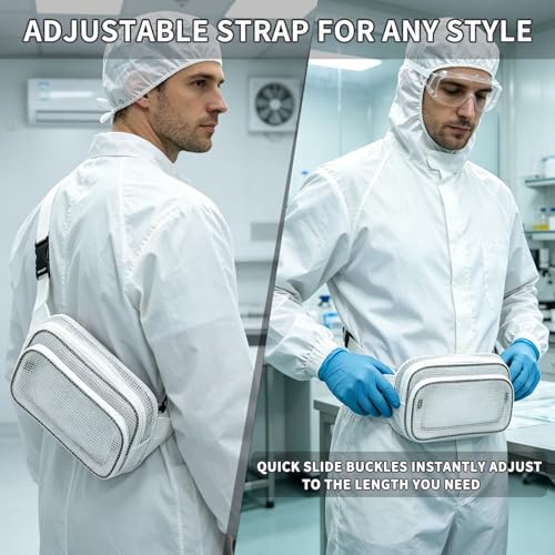 Anti-Static Cleanroom Tool Belt Bag - 10.6 Inch Transparent Fanny Pack PVC Waist Bag for Work Travel and Daily Use White 1