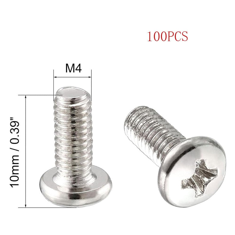 100 Pcs M4 x 10mm VESA TV Mount Screws, Computer TV LCD Monitor Stand Bracket Mounting Screws, Stainless Steel, Silver Tone
