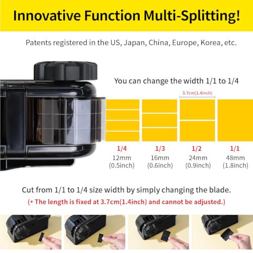 [TENDO°] TENDO Multi-Section Tape Dispenser, Custom Width Tape Cutter with 4 Cutting Sections, Built-in Safety Blade, Ergonomic Grip for Packing and Office Use, ZO-508(Black) Black