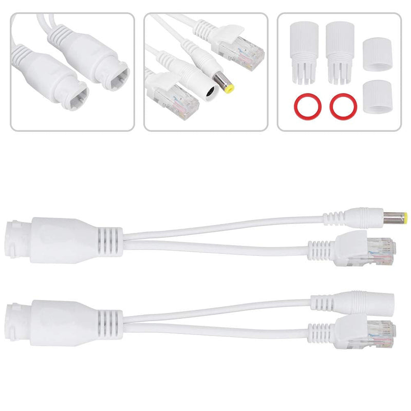 12V PoE Compatibility Adapter, Power Over Ethernet Passive POE Adapter Cable Splitter for Surveillance Camera(White)
