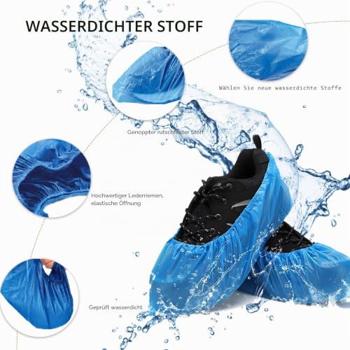 Pack of 100 Disposable Shoe Covers Waterproof & Non-Slip - Robust CPE Overshoes for Household, Cleaning, Laboratory, Guests, Construction Site, Indoor - Universal Size Blue