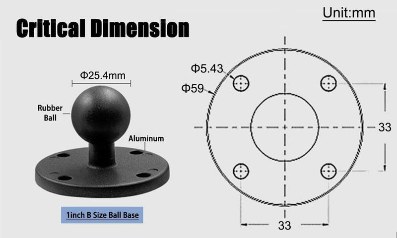 Strg 1'' Ball Mount with Aluminum Alloy Round Plate, Universal Electronic Device Mounting Ball Base with AMPS Holes Compatible with RAM Mount and All 1 Inch/B Size/ 25MM Ball Double Socket Arms Base Diameter: 63mm