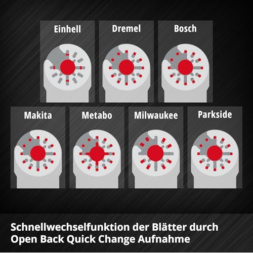 Einhell BiM Plunge Saw Blade, Curved, 34 x 40 mm | 40mm immersion depth | flutes | HSS metal teeth | curved cutting edge | quick change function | open back intake 34mm plunge saw blade black