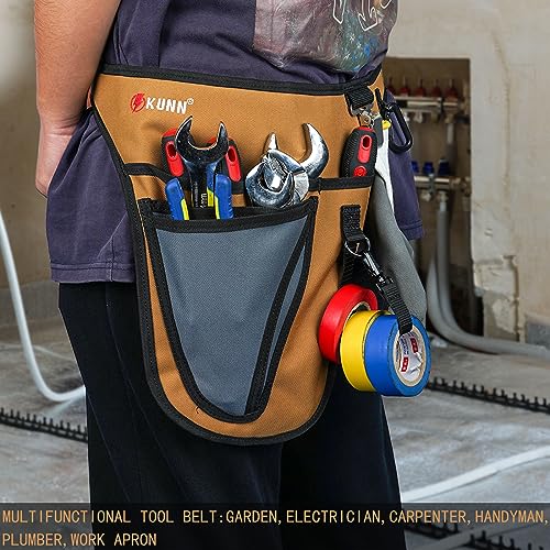 KUNN Garden Tool Waist Belt - 4 Deep Pockets Tool Apron for Women Men,Utility Pouch + Bucket Tool Organizer 5 Gallon 18-Pocket Gardening Tool Bag with Hangable Handle