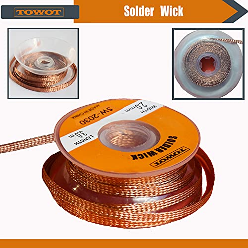TOWOT Solder Wick Braid With Flux No-Clean Electronic, Desoldering Wick Braid Remover. Desolder Soldering Kit 2 mm W 0.08 Inches L 9.8 Inches (2 Pieces)