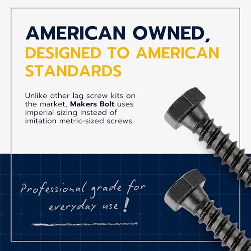 1/4 x 1-1/2 (100 Pack) Lag Screw Kit, 100 Screws and 100 Washers, Ceramic Black Ruspert Coating for Exterior Use, Meets ASTM A307 and ASME B18.2.1, Industrial/Commerical Grade by Makers Bolt 1/4 x 1-1/2