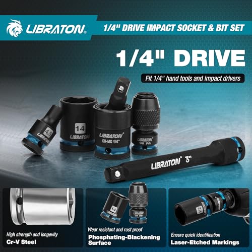 LIBRATON 71PCS 1/4 Impact Socket Set, SAE &Metric, Complete Socket &Bit Set
