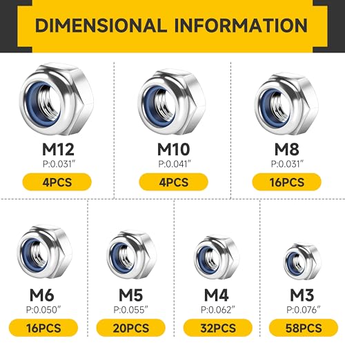 Mywish 200Pcs #10-32 Rivet Nuts & 150 Pcs Lock Nuts M3 M4 M5, M6 M8 M10 M12, Metric Nut Assortment Kit, Yellow-Zinc Carbon Steel Flat Head Knurled Body RIV Nuts, Metric Nut Assortment Kit