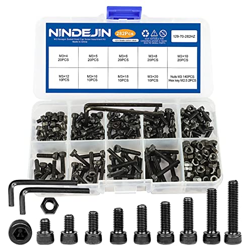 NINDEJIN M2 M3 M4 M5 Hex Socket Cap Screw Machine Screws Assortment Kit + M3 Allen Socket Drive Screw Bolt and Nut Set(580pcs Stainless Steel+282pcs Carbon Steel