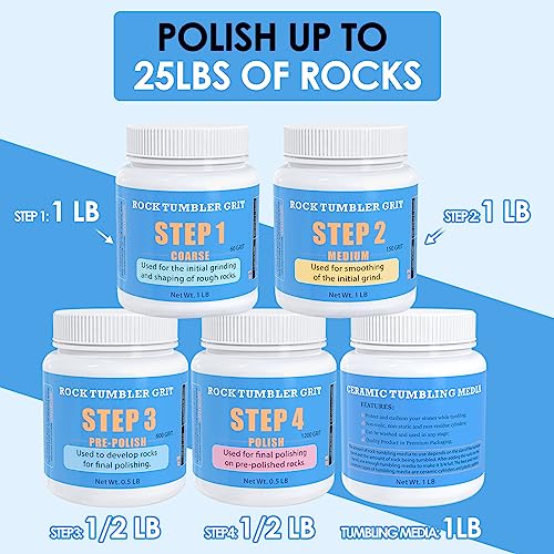 4LB Rock Tumbler Grit Kit + 12000 Mesh Polish Powder