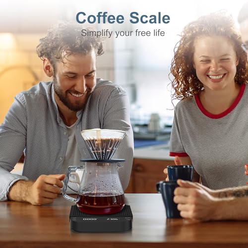 Coffee Scales, 3 kg/0.1 g Digital Kitchen Coffee Scales with Timer High Precision Sensor, USB Rechargeable LED High Display Espresso Scale Compatible with Various Brewing Methods 15*13*2.5CM