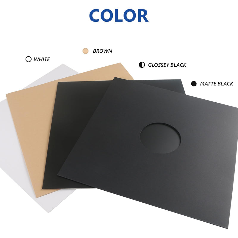 10PCS Vinyl Record Paper Sleeves Kraft Paper Covers Record LP Jackets Cardboard with Center Hole Dust Sleeves for Vinyl Recodes (12 INCH, Glossey Black) 12 INCH Black&white