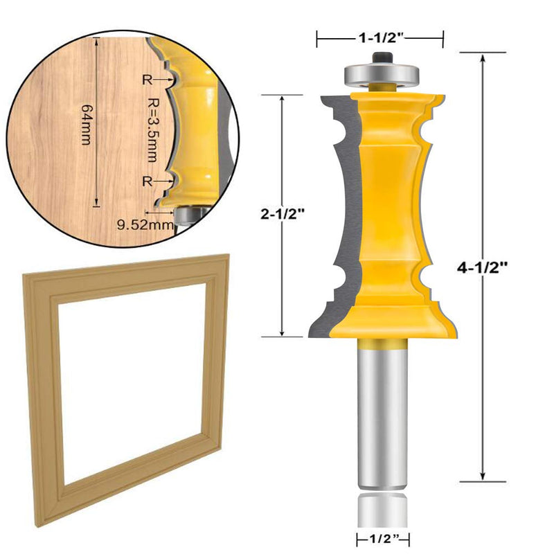 OLETBE Router Bits 2 PCS Router Bit Set 1/2-Inch Shank Woodworking Wood Molding Cutter Woodwork Edge Picture Frame Shelf Mitered Panel Cabinet Door Router Bits Set Professional(2)