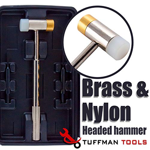 Tuffman Tools, Brass Punch Set with Hammer – Brass/Polymer Hammer, Steel, Plastic Punches & Storage Case - 15pc Roll Pin Punch Set - Perfect Gunsmith Punch Set for Gunsmithing