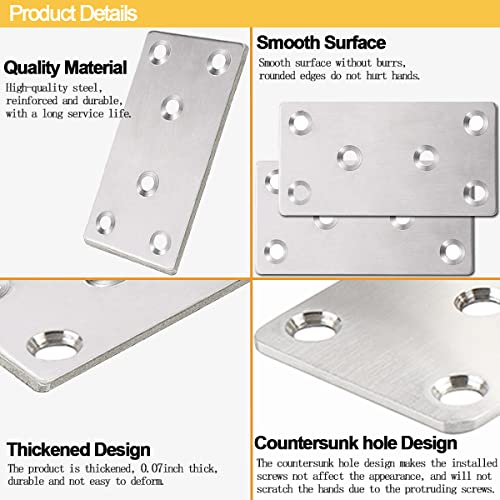 20 Pcs Silver Flat Bracket 4 x 2 Inch Stainless Steel Wood Joining Plates Mending Plate Flat Bracket with Screws, Steel Metal Straight Brace for Wood Furniture Cabinet Shelves 100MM-Silver