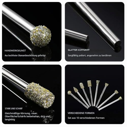 YURINWOO 60 Grit Diamond Grinding Router Bit Set 20 Pieces Diamond Router Bit Set with 1/8 Inch Shank, Universal Rotary Tool Accessories for Stone Carving, DIY Grinding, Polishing, Engraving