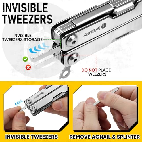 BIBURY Mini Multitool BI2052A, 8 in 1 Keychain EDC Scissors w/Window Breaker, Seat Belt Cutter, Bottle Opener for Outdoor Survival, Multi Tool Cool Gadget TSA Approved, Gift for Men Women Silver