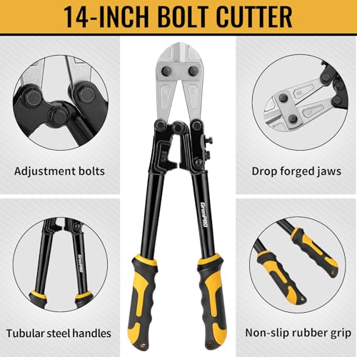 GRENPRO 3-Piece Bolt Cutter Pliers Set, 14", 8" Mini & 8" Wire Cable Cutters 3-Piece Bolt Cutter Set