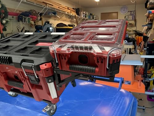 for Milwaukee Packout Compatible Foldable Side Mount Rack Heavy Duty Side Storage Organizer, Wall & Floor Installation, 100LB Capacity, Toolbox Accessory (2 red) 2