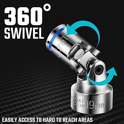 DURATECH 3/8" Drive Universal Joint Socket Set, 10-Piece, Metric, 10mm-19mm
