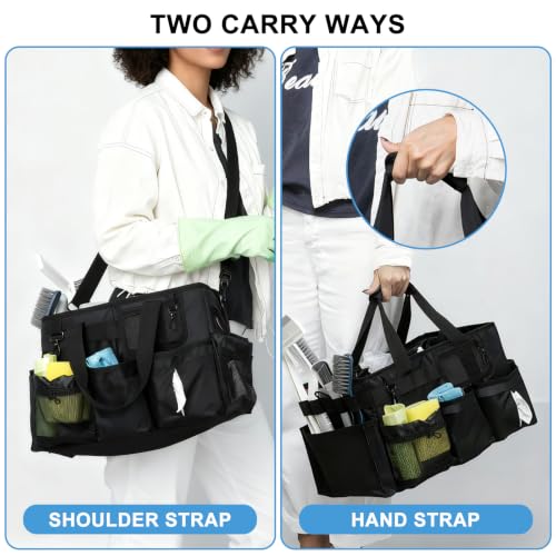 Large Cleaning Caddy Organizer, Adj Straps & Board Dividers Black Large