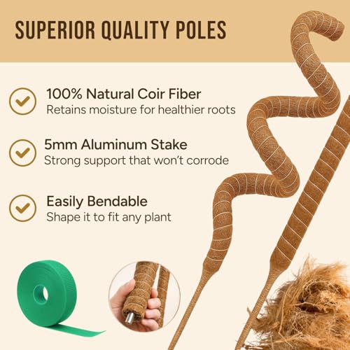 Indoor Plant Care Bundle – 2-Pack Stainless Steel Pruning Scissors & 2-Pack 28" Bendable Moss Pole Plant Supports for Monstera, Pothos, Philodendron, Climbing Indoor Plants