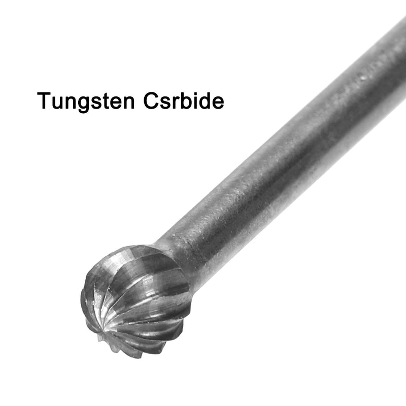 QUARKZMAN Tungsten Carbide Rotary Files 1/8" Shank Single Cut Ball Shape Rotary Cutter Tool 5mm Diameter for Alloy Steel Grinding Drills Pack of 4 | Simple Pattern, 3mm Round Handle, For Wood Cutting, Drilling, and Polishing